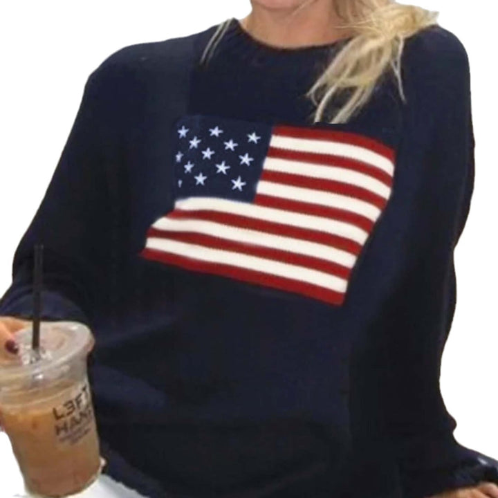 Women's Knitted Sweater with American Flag Motif