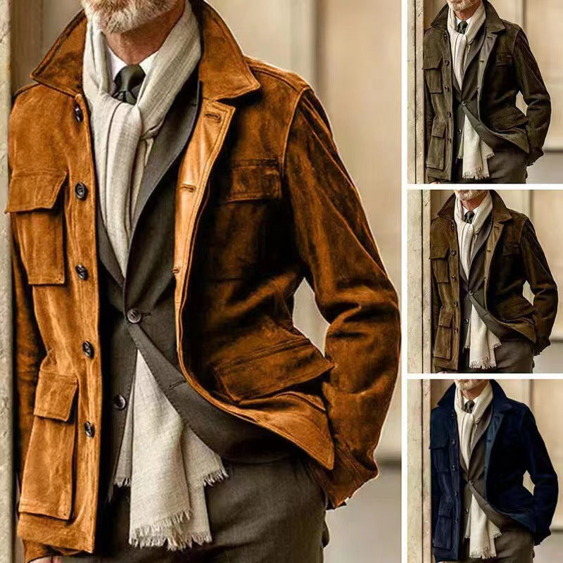 Men's Tailored Field Jacket with Tie Belt, Flap Pockets and Kent Collar
