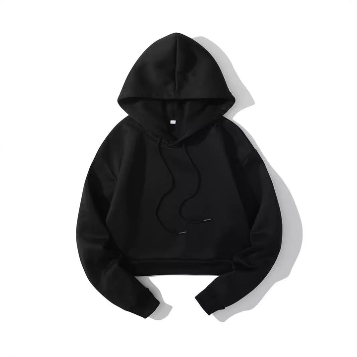 Women's Cropped Hoodie with Soft Fleece Interior and Elastic Ribbed Hem