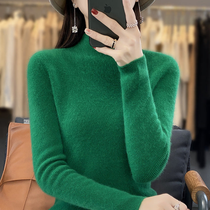 Women's Slim Fine Knit Mock Neck Sweater made of Fine Angora Blend