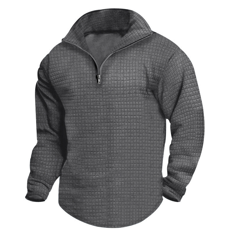 Men's Padded Thermal Half-zip with Waffle Texture, Brushed Lining, and Rounded Hem
