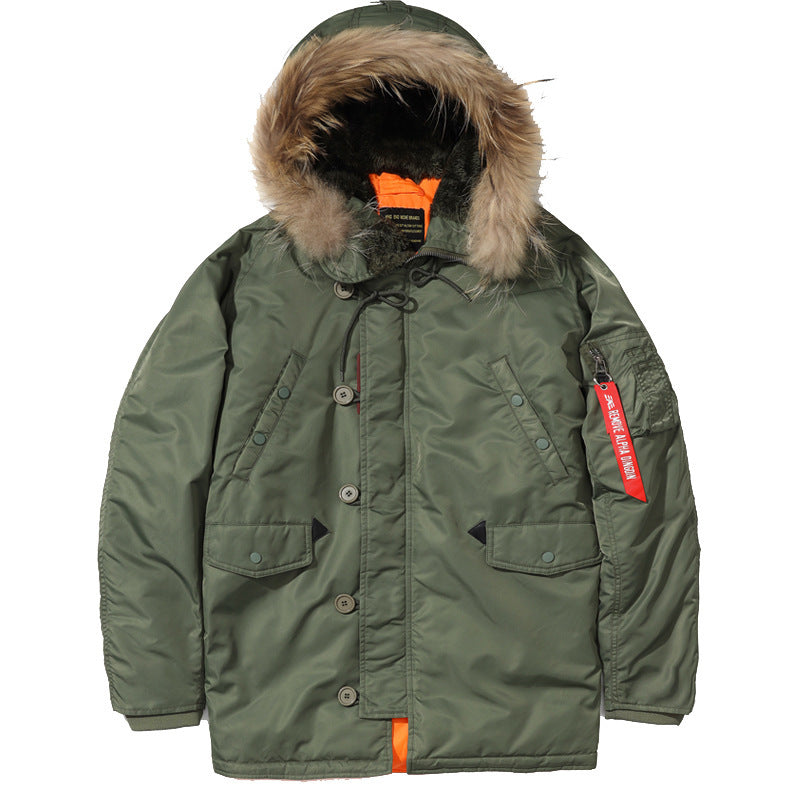 Men's Expedition Parka with Detachable Faux Fur Hood, Thermal Padding, and Sleeve Organizer