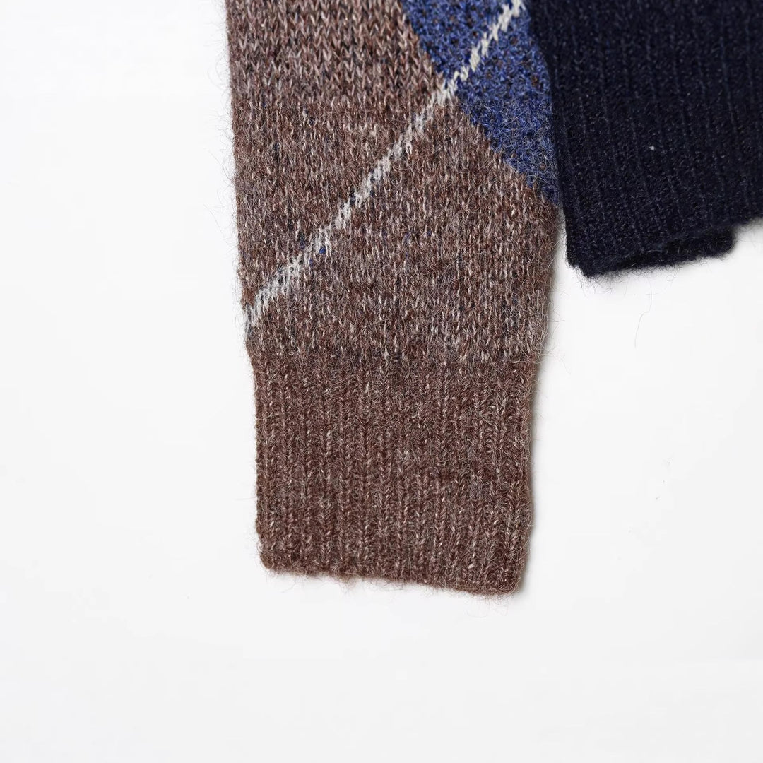 Women's Argyle Knit Sweater with Boxy Cropped Cut