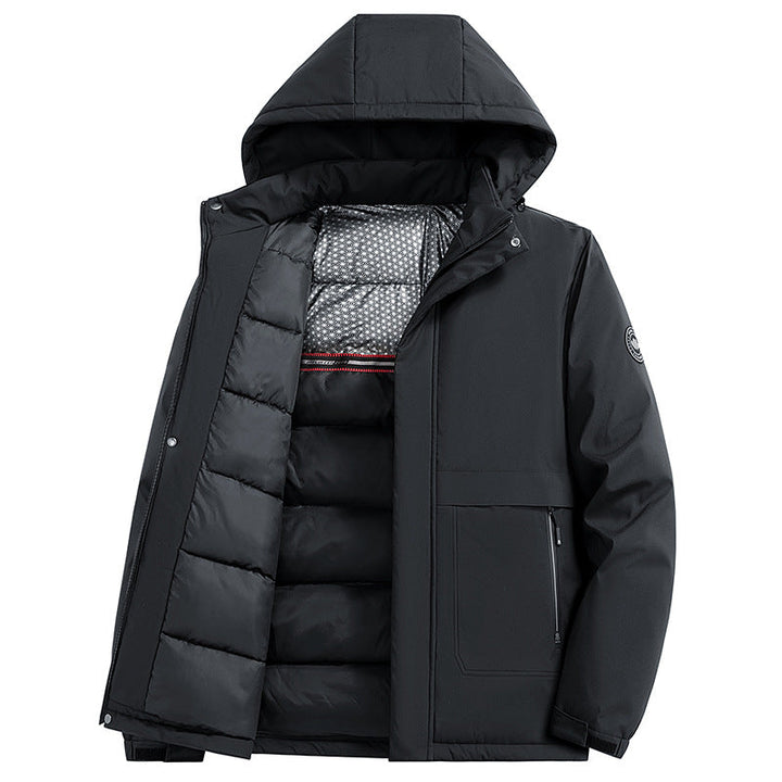 Men's Water-Repellent Winter Parka with Thermo-Reflective Quilted Lining and Hood