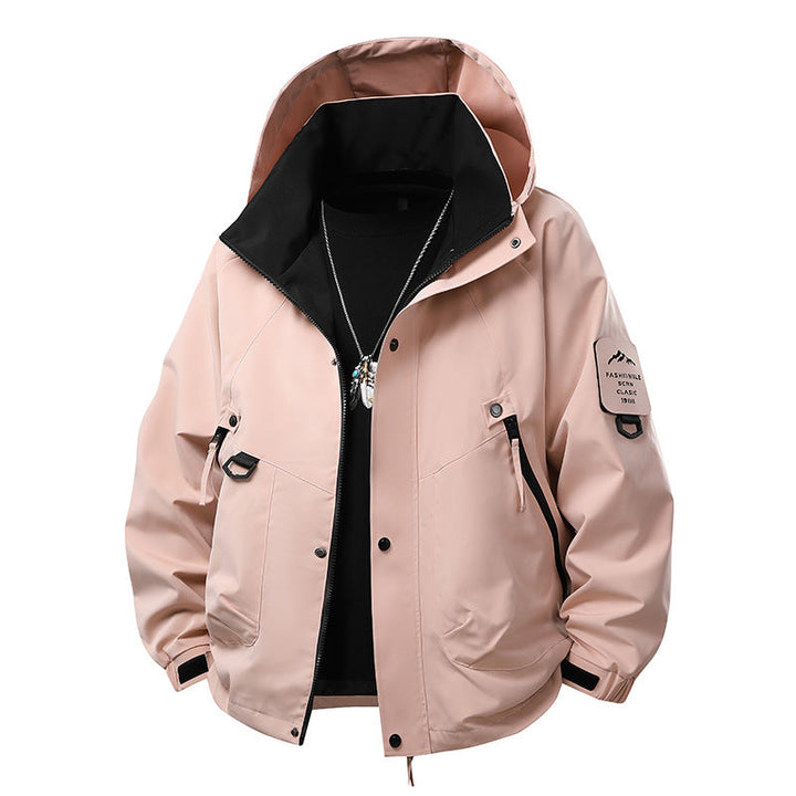 Men's Waterproof Outdoor Utility Rain Jacket with Hood, Multiple Pockets and Adjustable Hem