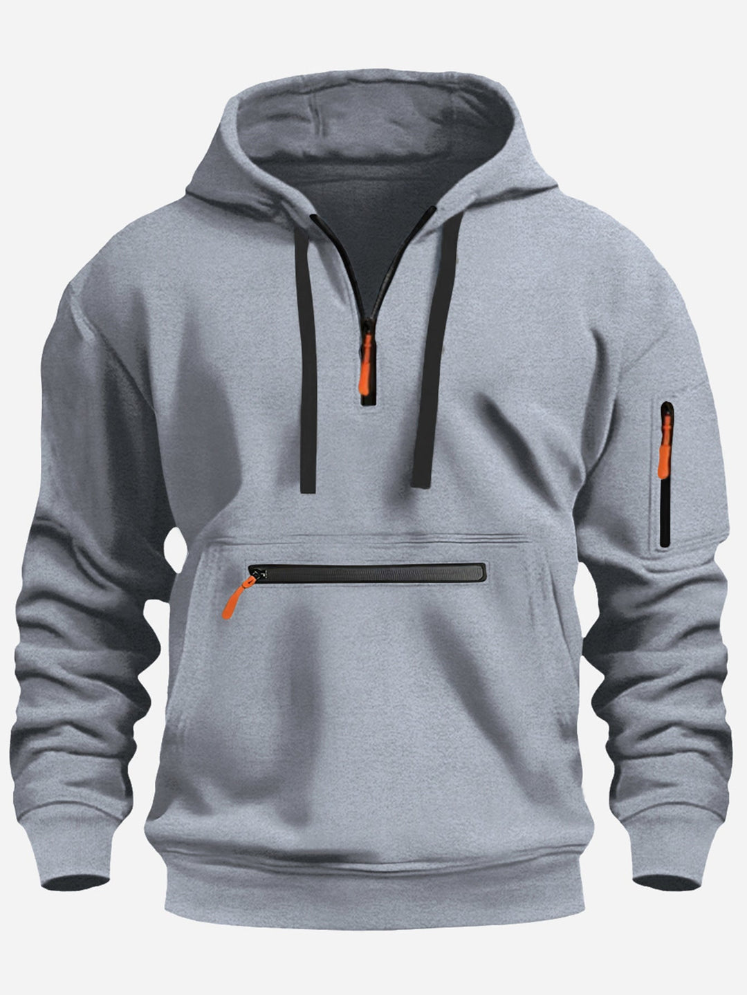 Men's Hoodie with Half Zip, Kangaroo Pocket and Hidden Zippers