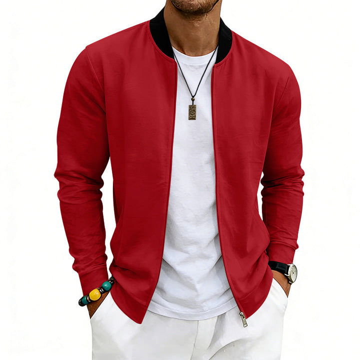 Men's Lightweight Bomber Jacket made of Jersey with Stand-up Collar, Elastic Cuffs, and Concealed Pockets
