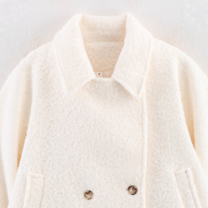 Women's Cast Bouclé Jacket with Short Cut, Double-breasted Button Placket and Cuff Bar
