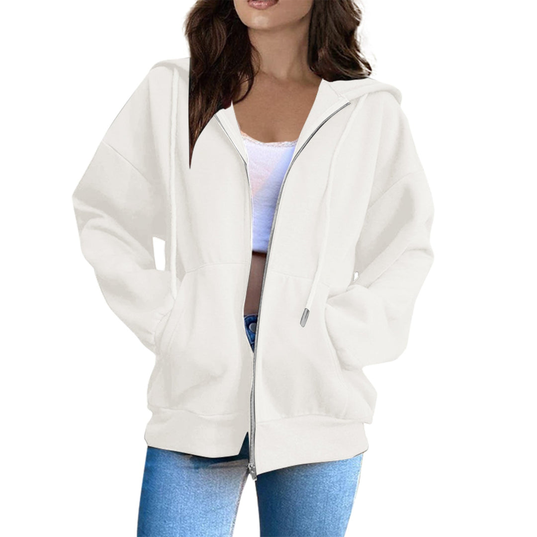 Women's Casual Hoodie Jacket with Continuous Zipper, Kangaroo Pockets, and Voluminous Raglan Sleeves