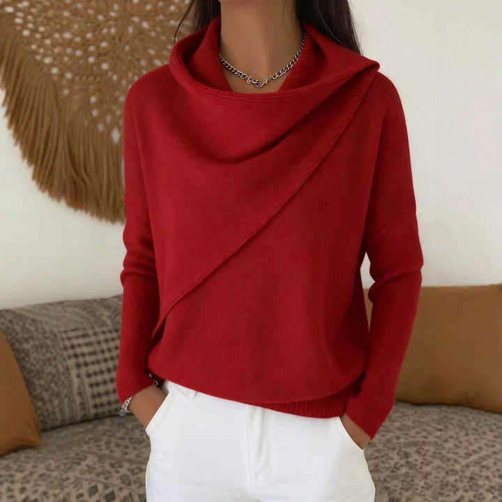 Women's Asymmetric Chunky Knit Sweater with Shawl Collar