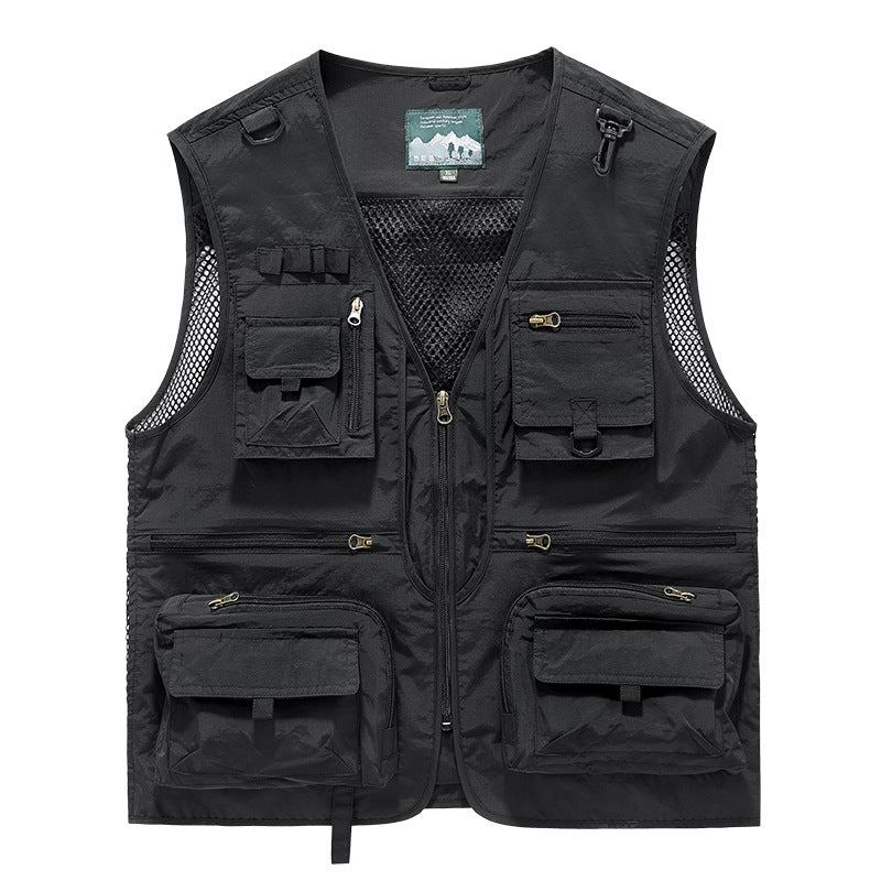 Men's Multifunctional Fishing Vest with Numerous Pockets and Mesh Inserts