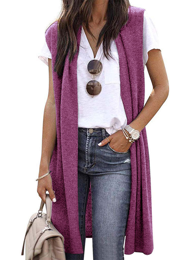 Women's Knit Vest in a Casual Oversized Design with Open Fronts and Short Sleeve Length