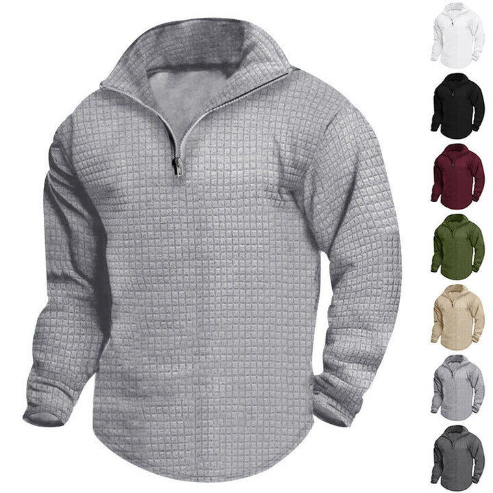 Men's Padded Thermal Half-zip with Waffle Texture, Brushed Lining, and Rounded Hem