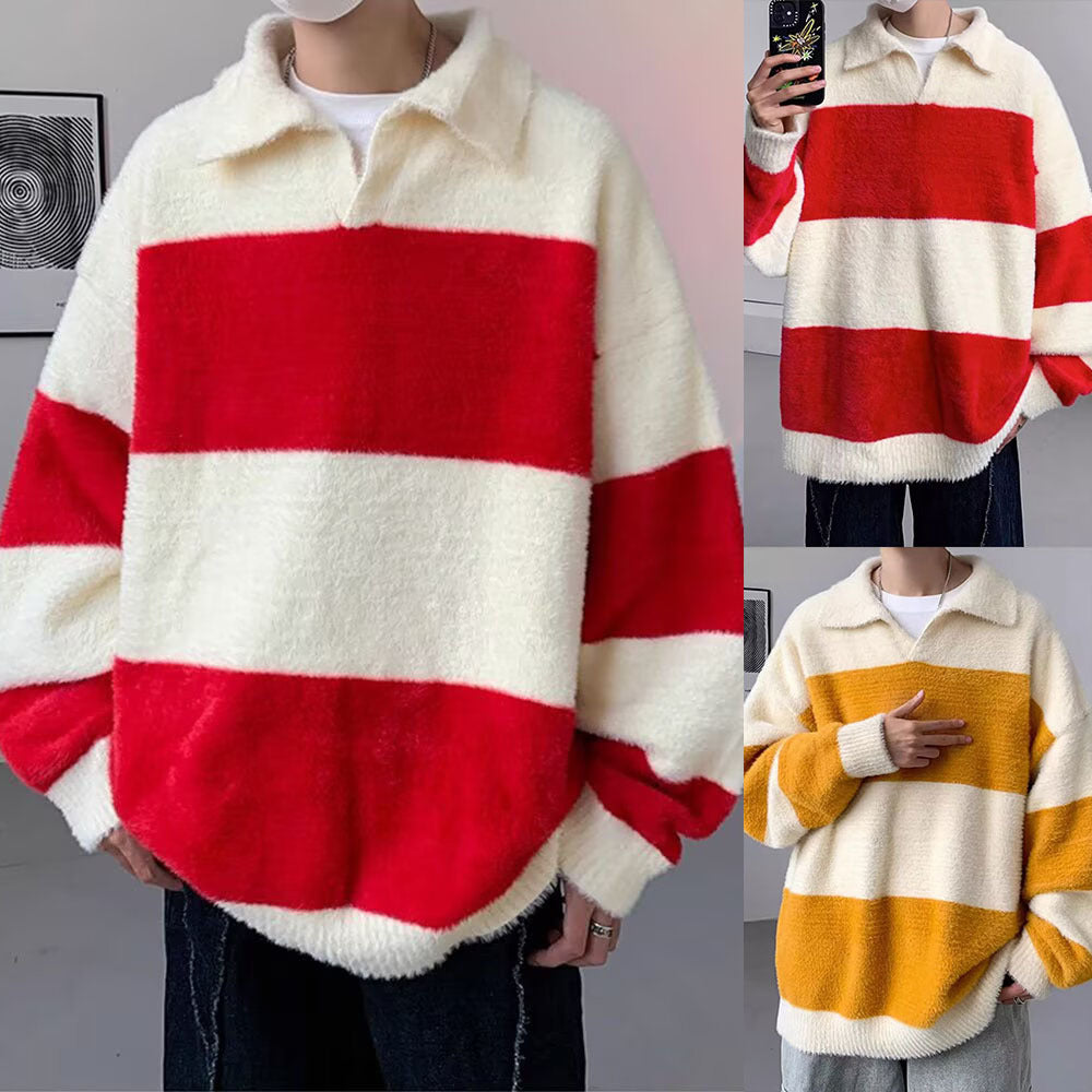 Men's Cozy Chunky Knit Sweater with Modern Stripes