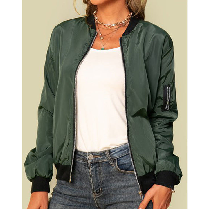 Women's Bomber Jacket with Pockets and Zipper