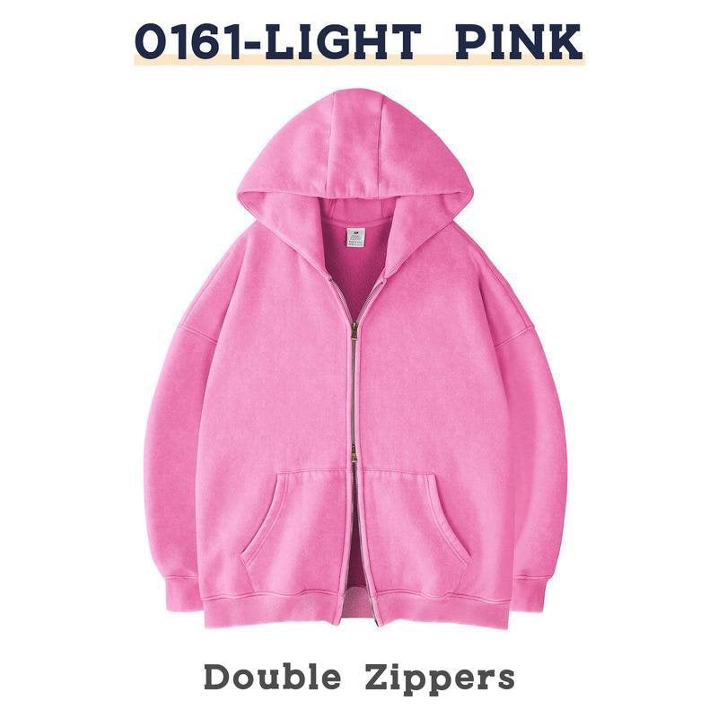 Unisex Oversized Hoodie Jacket with Double Zipper and Kangaroo Pockets