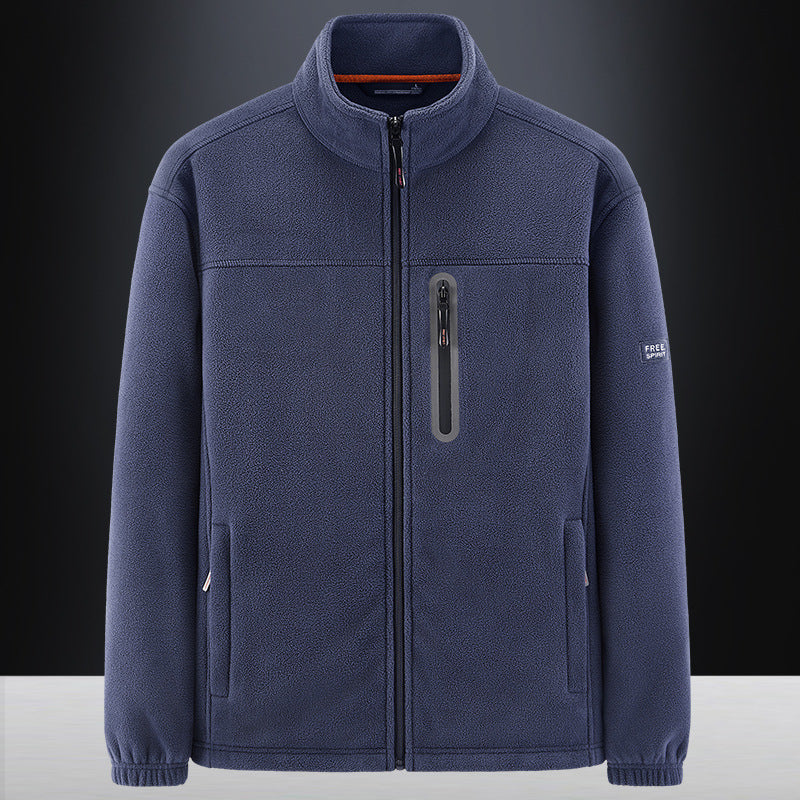 Men's Fleece Jacket with Wind-resistant Microfleece, Welded Chest Zipper Pocket, and Elastic Cuffs
