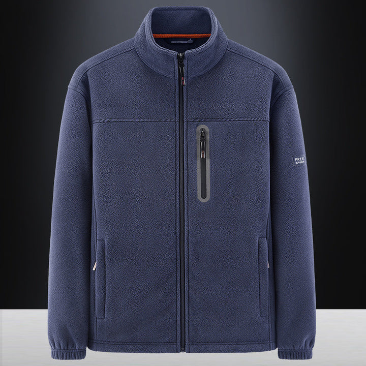Men's Fleece Jacket with Wind-resistant Microfleece, Welded Chest Zipper Pocket, and Elastic Cuffs