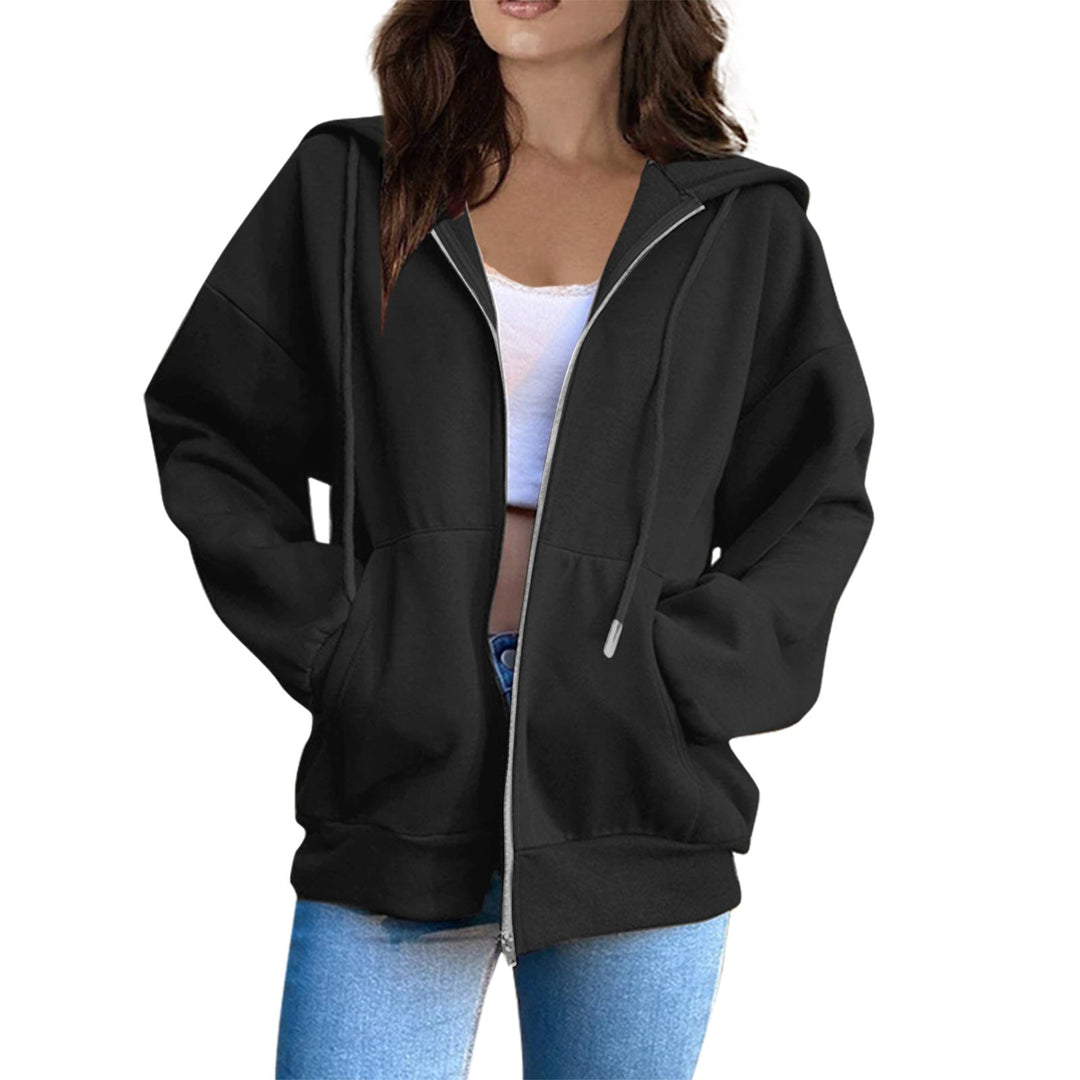 Women's Casual Hoodie Jacket with Continuous Zipper, Kangaroo Pockets, and Voluminous Raglan Sleeves