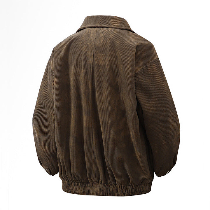 Men's Nano Oversized Cord Jacket with Wide Lapel, Zipper Pockets, and Elastic Hem
