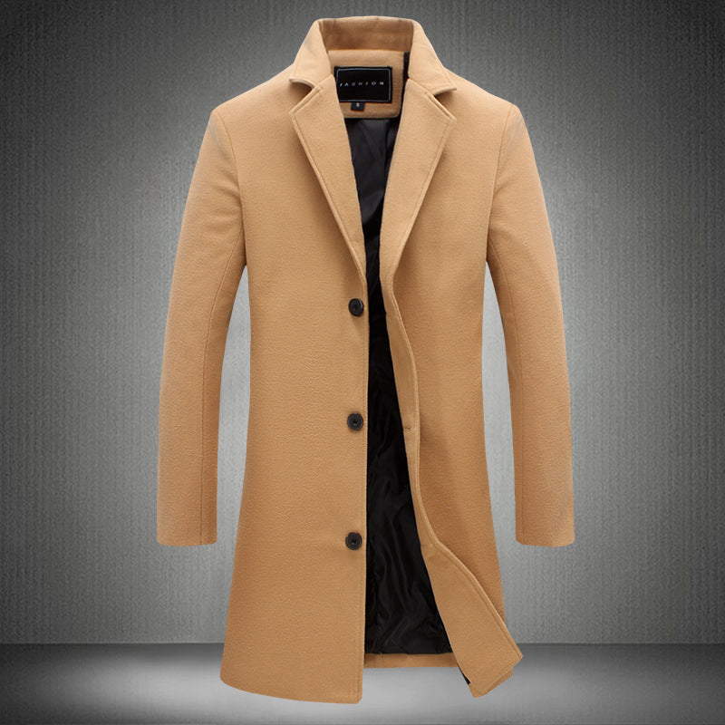 Men's Slim Chesterfield Coat with Classic Lapels, Quilted Lining and Side Pockets