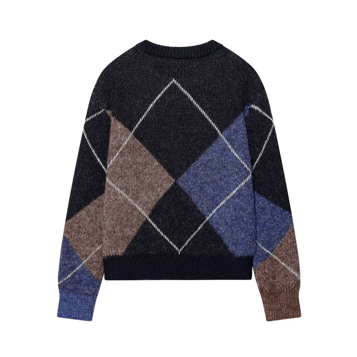 Women's Argyle Knit Sweater with Boxy Cropped Cut