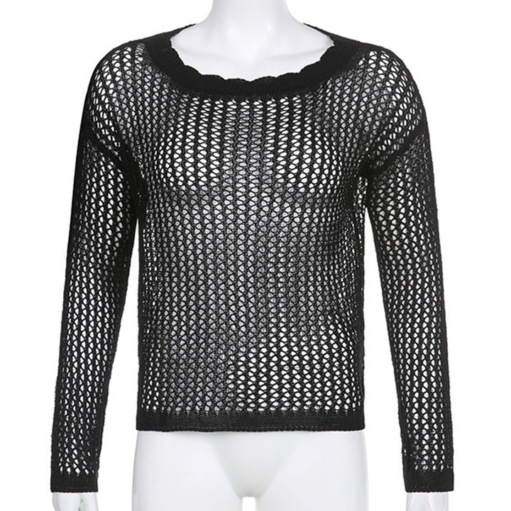 Women's Airy Knitted Pullover with Fine Mesh Pattern