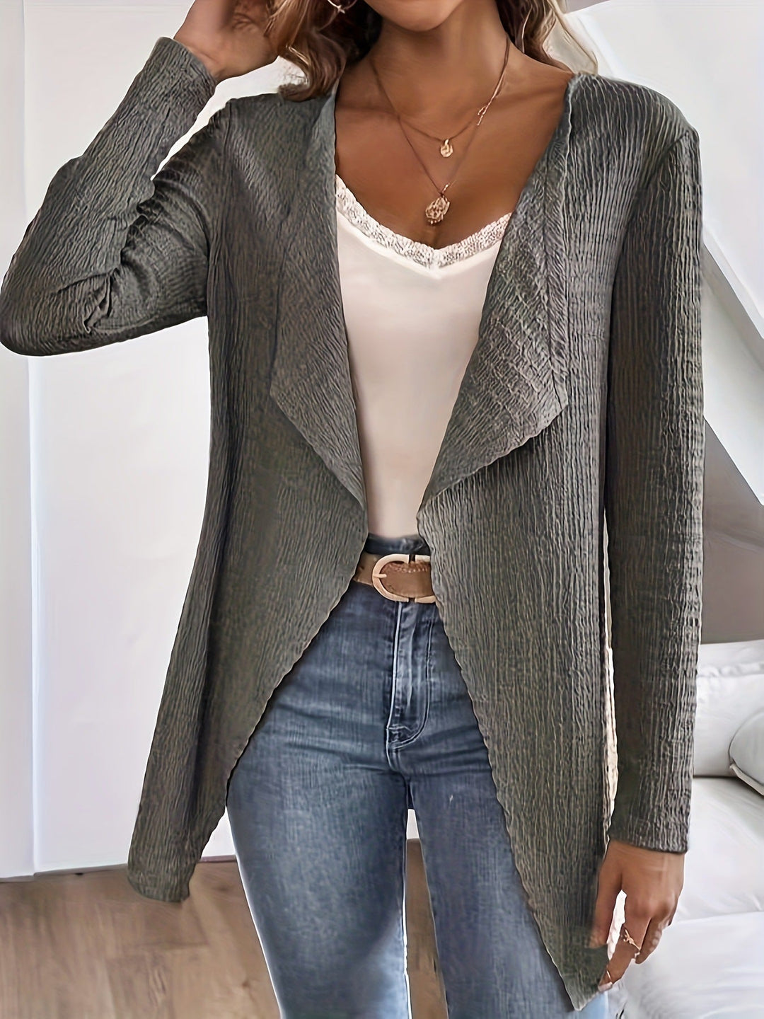 Women's Waterfall Blazer made of Crinkle Structure, Lightweight and Open