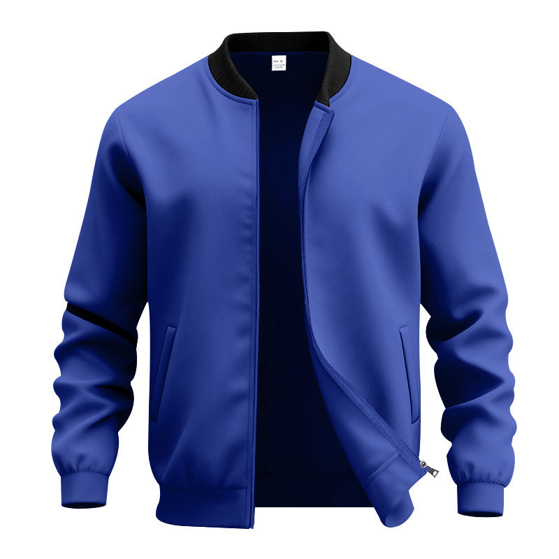 Men's Lightweight Bomber-style Blouson with Partially Concealed Zipper, Ribbed Cuffs, and Side Pockets