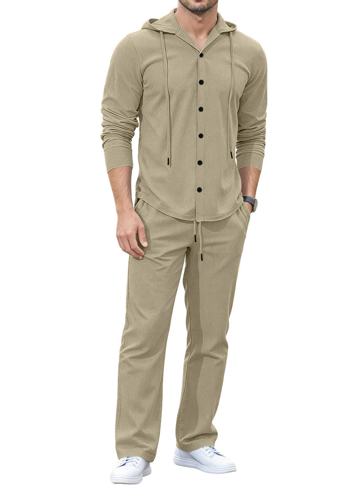 Men's Casual Button Hoodie Lounge Set made of Jersey with Drawstring and Comfort Jogger
