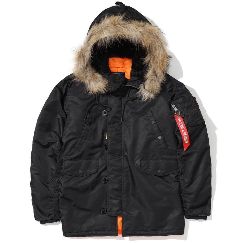 Men's Expedition Parka with Detachable Faux Fur Hood, Thermal Padding, and Sleeve Organizer