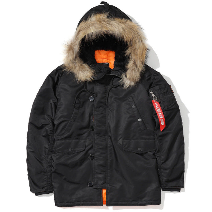 Men's Expedition Parka with Detachable Faux Fur Hood, Thermal Padding, and Sleeve Organizer
