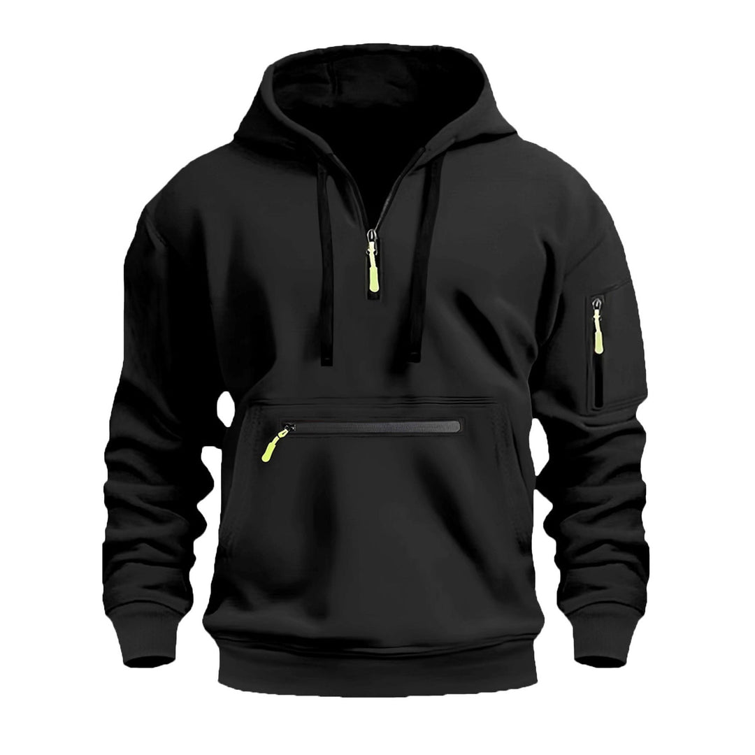 Men's Hoodie with Half Zip, Kangaroo Pocket and Hidden Zippers