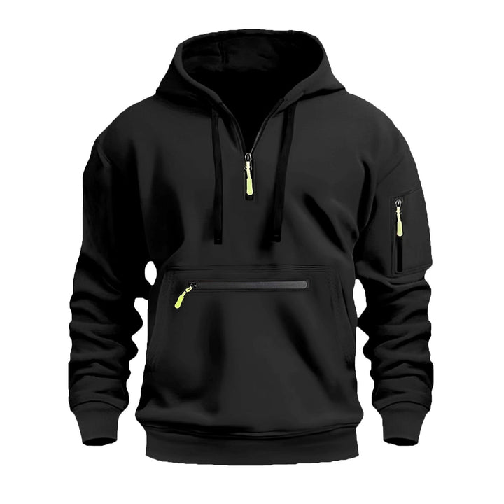 Men's Hoodie with Half Zip, Kangaroo Pocket and Hidden Zippers
