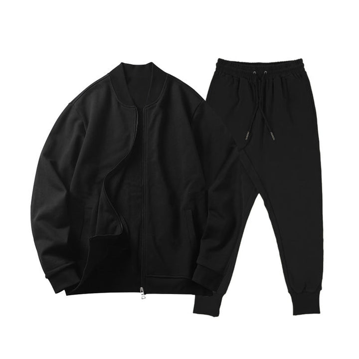 Men's Casually Cut Sweat Set with Zip Bomber Jacket and Tapered Jogging Pants made of Soft Cotton Fleece