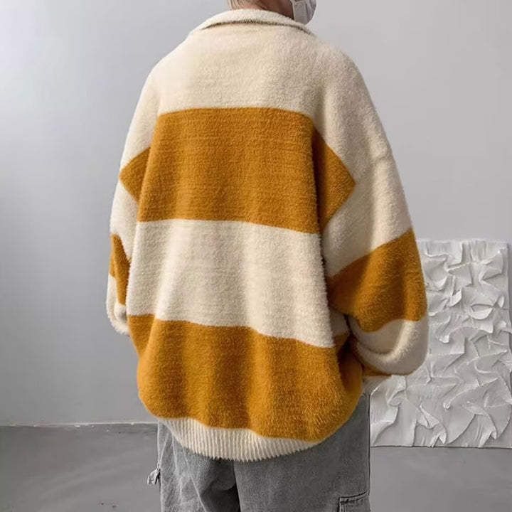 Men's Cozy Chunky Knit Sweater with Modern Stripes