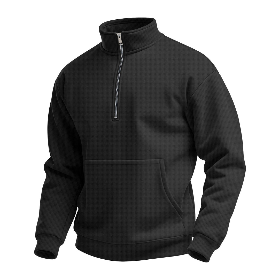 Unisex Comfortable Half-zip Pullover with Kangaroo Pocket and Stand-up Collar made of Structured Fleece