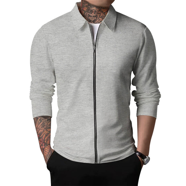 Men's Nano Structured Shirt Jacket with Waffle Structure, Full-length Zipper and Slim Fit