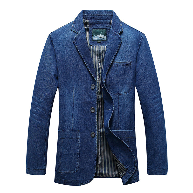 Men's Denim Blazer in a Loose Fit with Lapel Collar and Patch Pockets