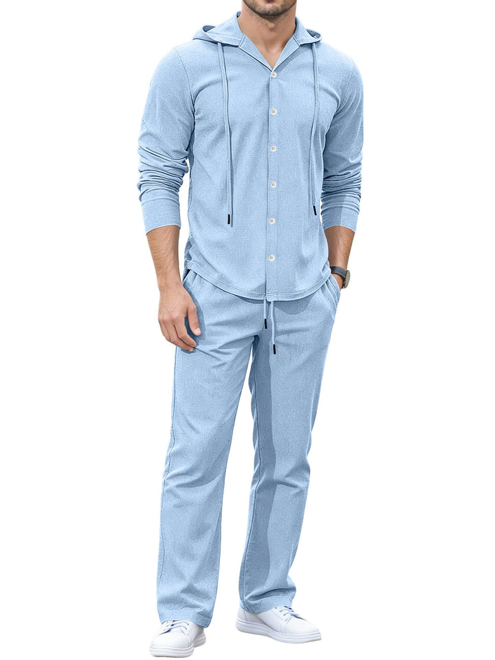 Men's Casual Button Hoodie Lounge Set made of Jersey with Drawstring and Comfort Jogger