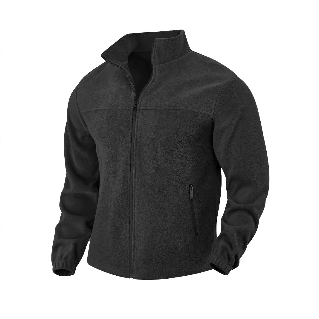 Men's Fleece Jacket with Zipper, Stand-up Collar and Zip Pockets
