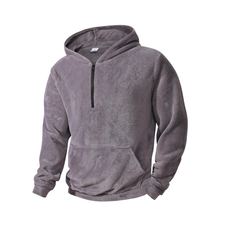 Men's Cuddly Microfleece Hoodie with Half Zip, Hood and Kangaroo Pocket