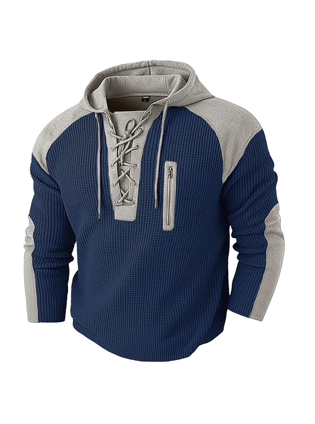 Men's Hoodie with Lacing Trim and Vertical Zipper Chest Pocket