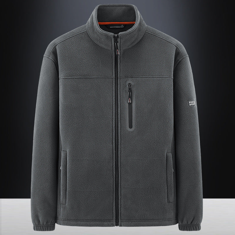 Men's Fleece Jacket with Wind-resistant Microfleece, Welded Chest Zipper Pocket, and Elastic Cuffs