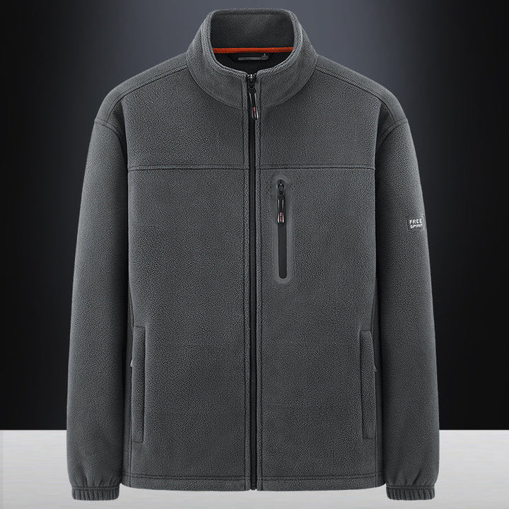 Men's Fleece Jacket with Wind-resistant Microfleece, Welded Chest Zipper Pocket, and Elastic Cuffs