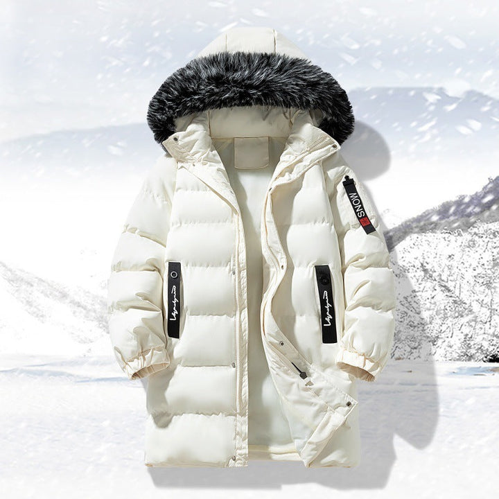 Men's Longer Quilted Parka with Hood and Faux Fur Trim