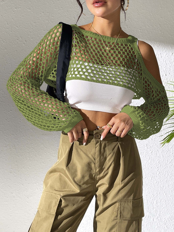 Women's Casual Mesh Sweater with Open Shoulders