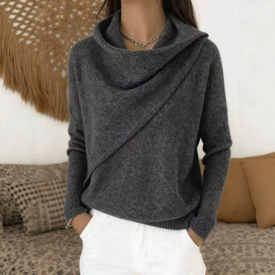 Women's Asymmetric Chunky Knit Sweater with Shawl Collar