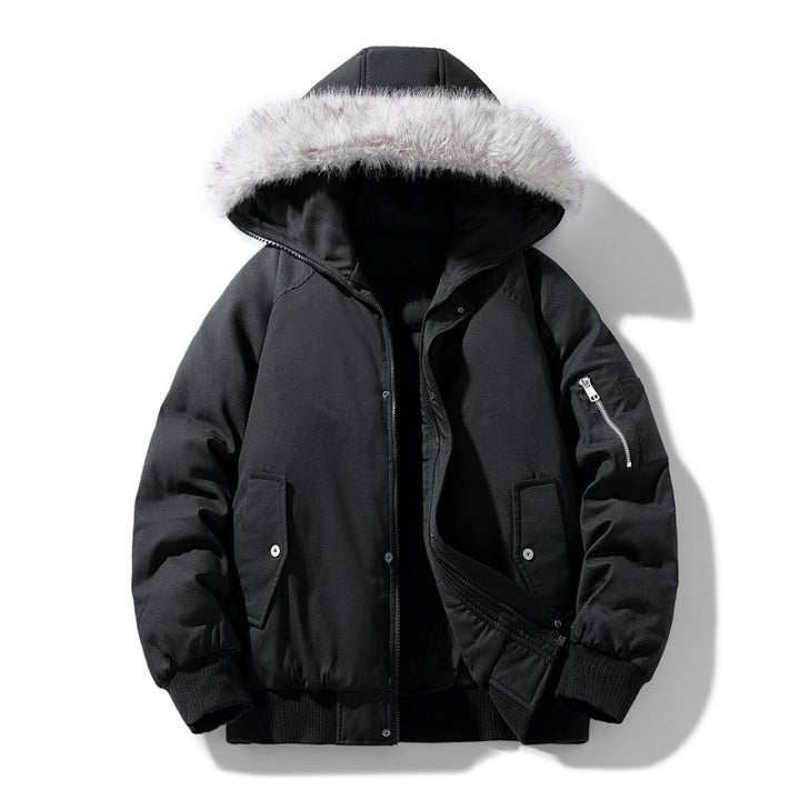 Men's Quilted Winter Parka with Removable Faux Fur Hood and Windproof Padding