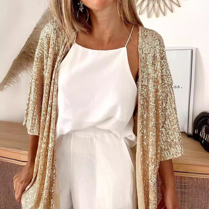 Women Glamorous Cardigan with Sequins and Loose Fit